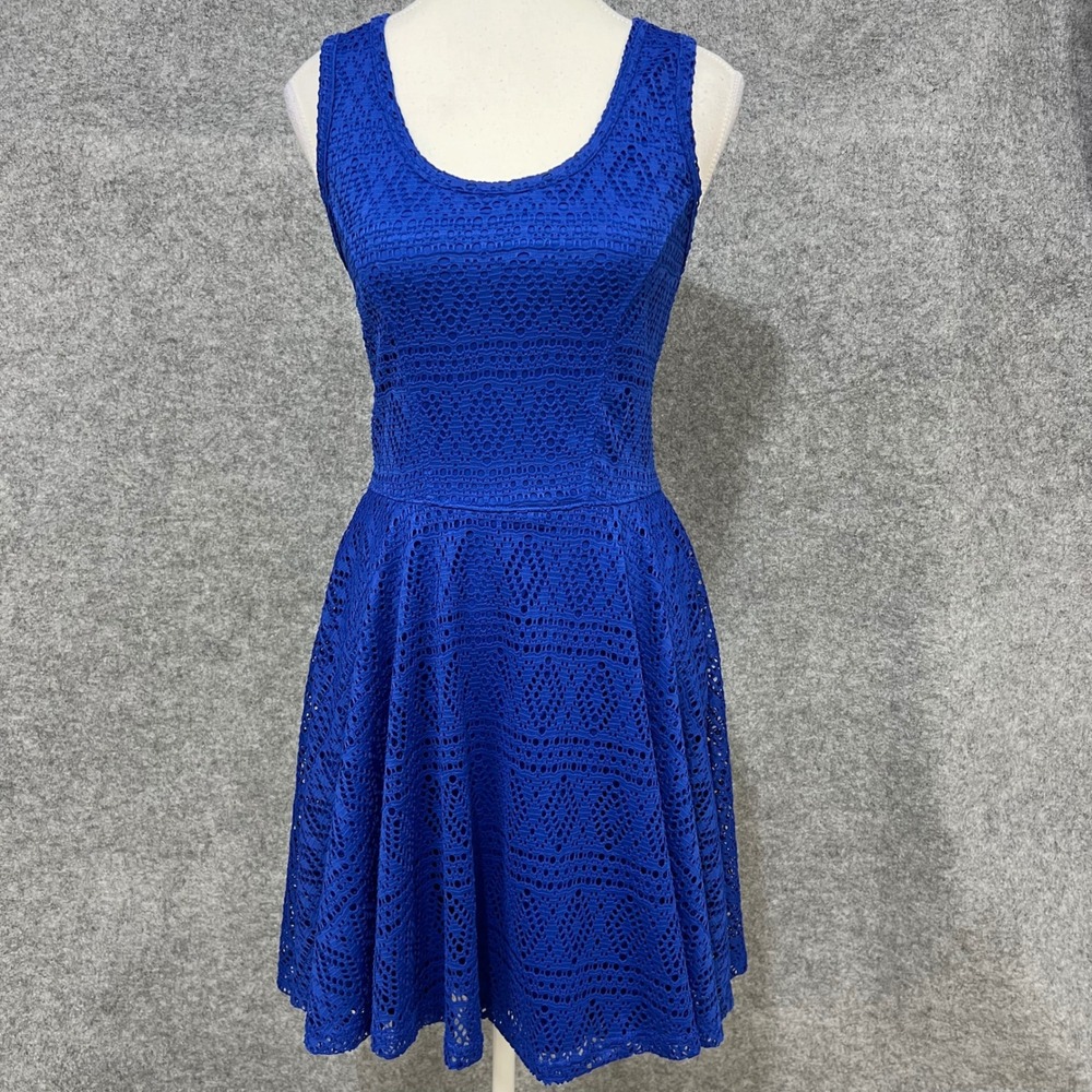 Express Cobalt Royal Blue Crochet Lace Fit Flare Dress Women's Sleeveless Size S